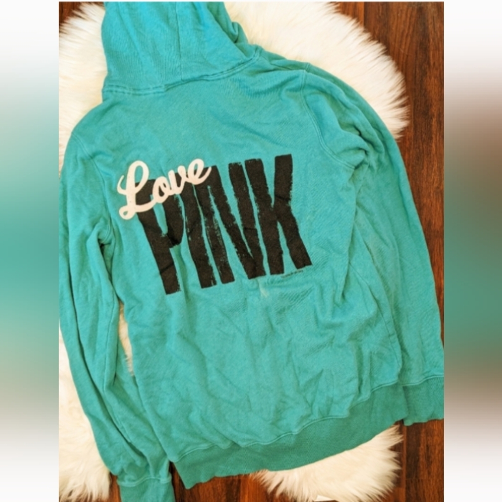 PINK Victoria's Secret Zip Up Hoodie Teal Turquoise